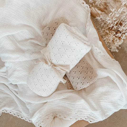 Heirloom Pointelle Knit Blanket - 100% Cotton - Vanilla