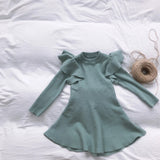 Long Sleeve Ruffle Dress - Ocean Green