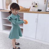 Long Sleeve Ruffle Dress - Ocean Green