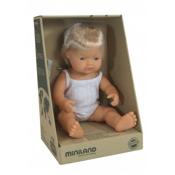 Miniland Caucasian Boy Doll - 38 cm