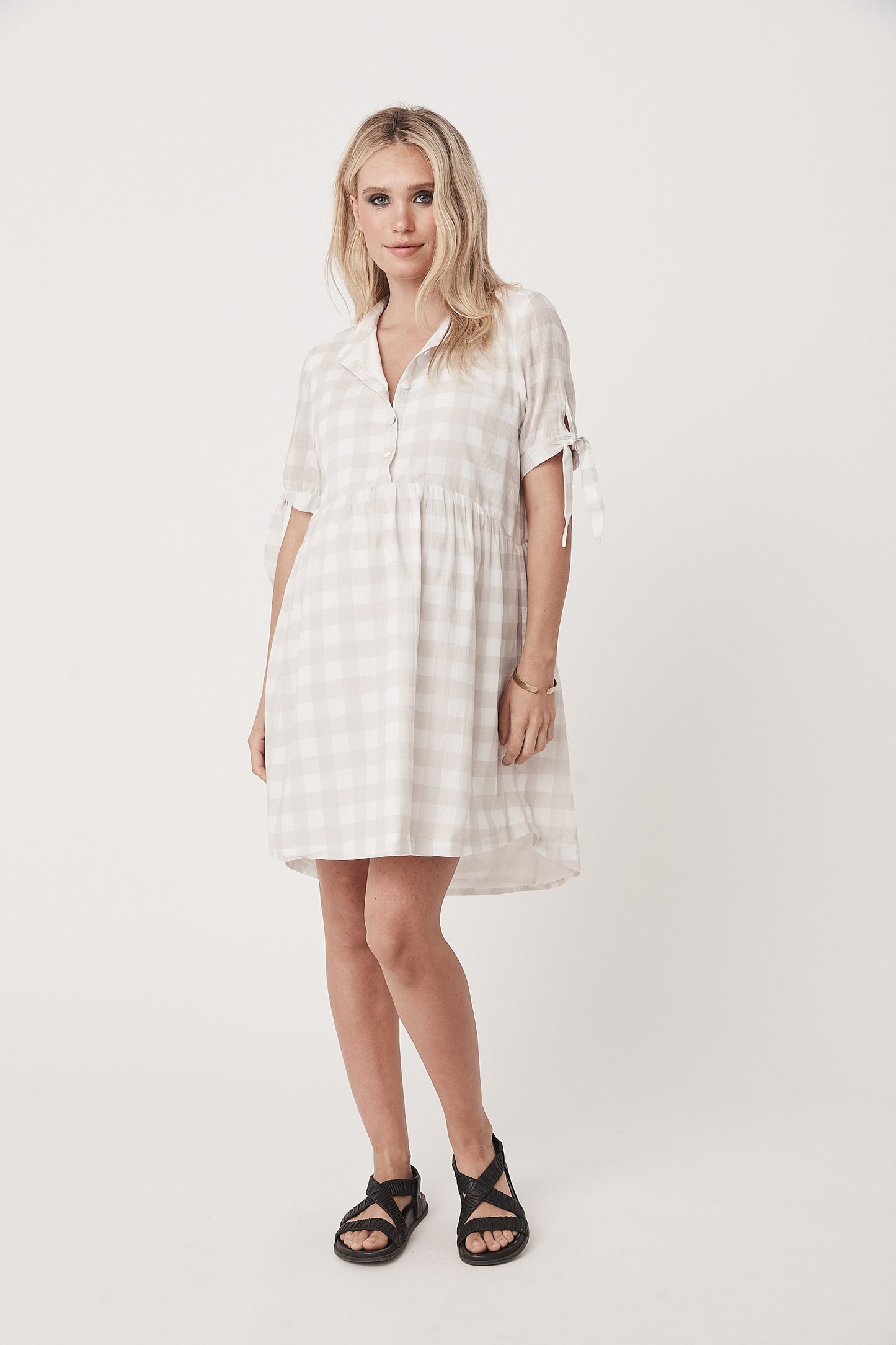 Portobello Cotton Dress - Taupe/White Check