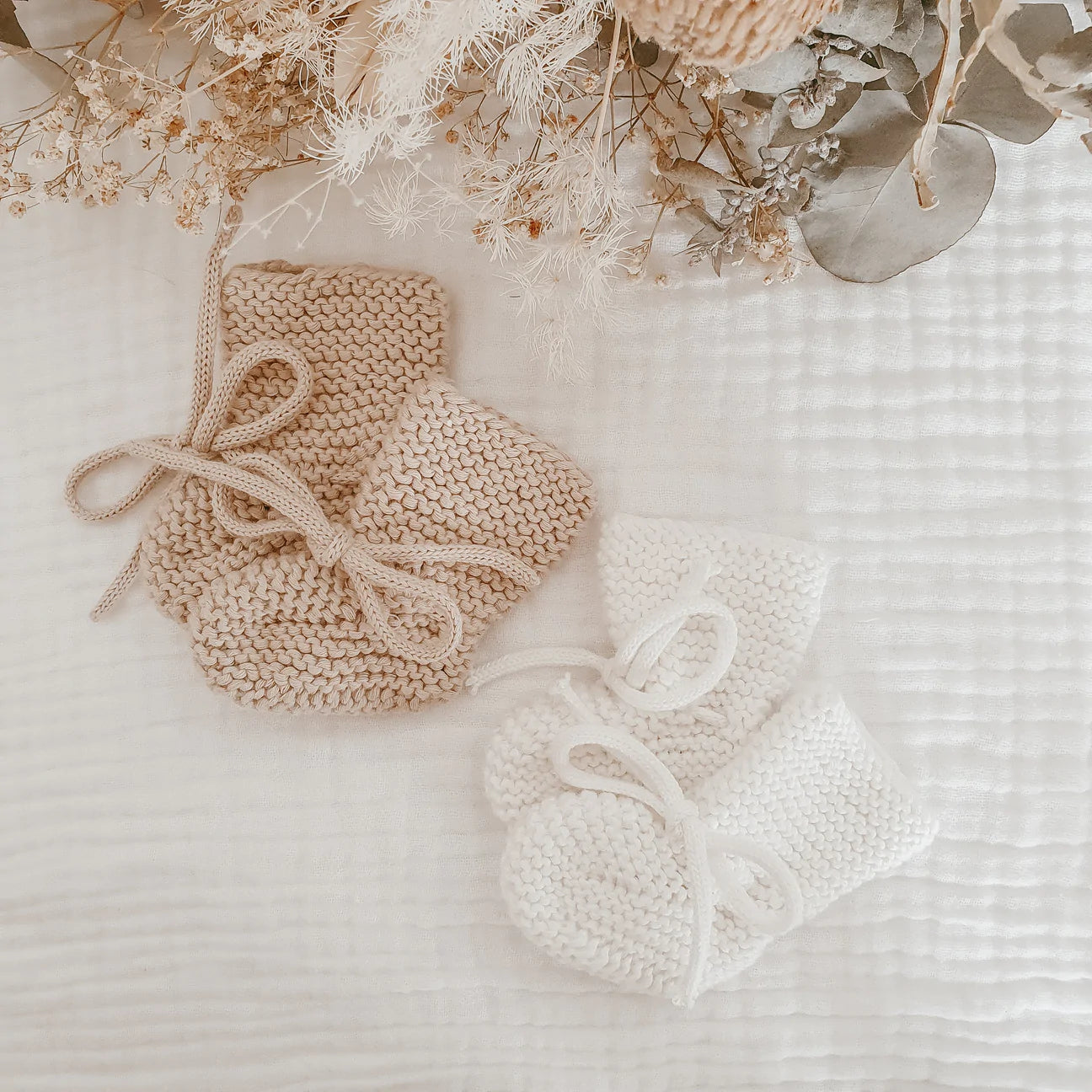 Newborn Knit Bonnet & Booties - White