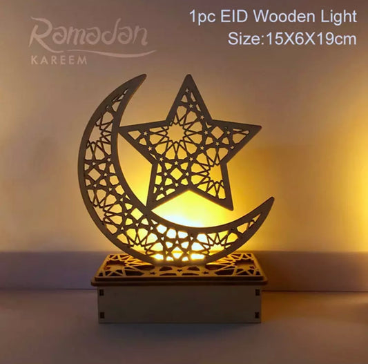 Crescent Moon & Star Wooden Light