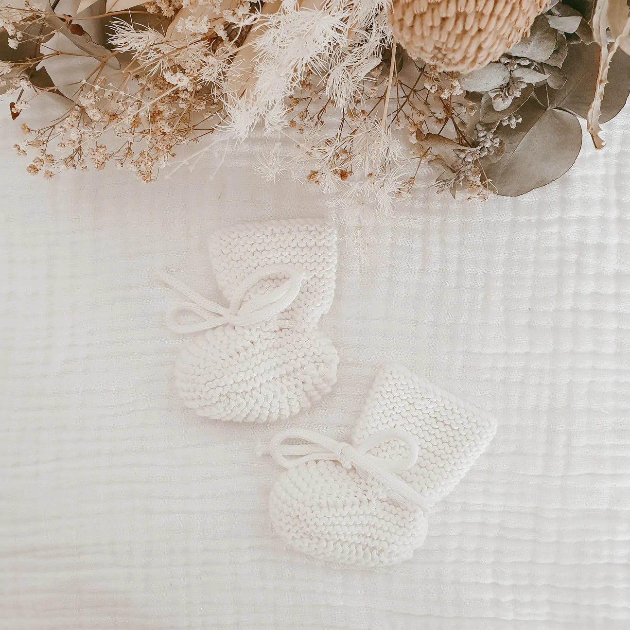 Newborn Knit Bonnet & Booties - White